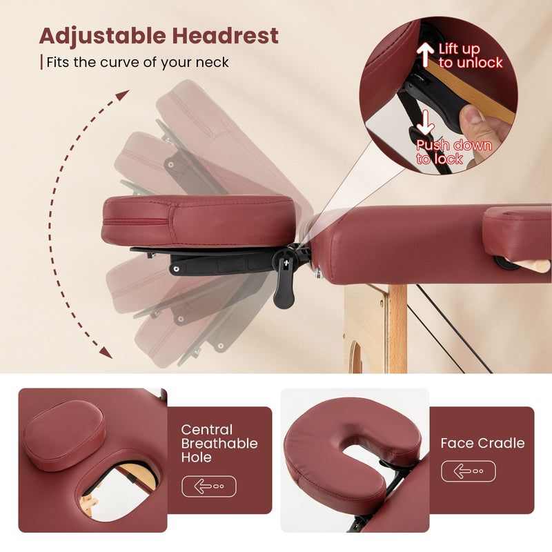 84 Inch Foldable Massage Table with Carrying Bag and Height Adjustable-Red