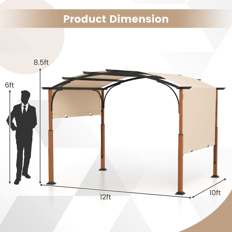 *10 x 12 FT Outdoor Retractable Pergola with Retractable Canopy for Patio - Beige