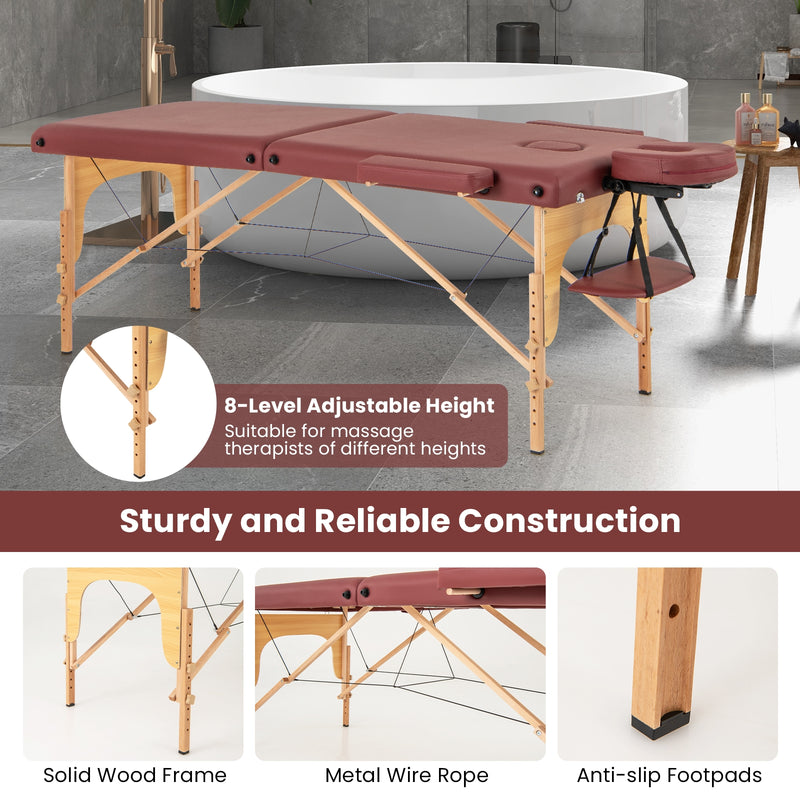 84 Inch Foldable Massage Table with Carrying Bag and Height Adjustable-Red