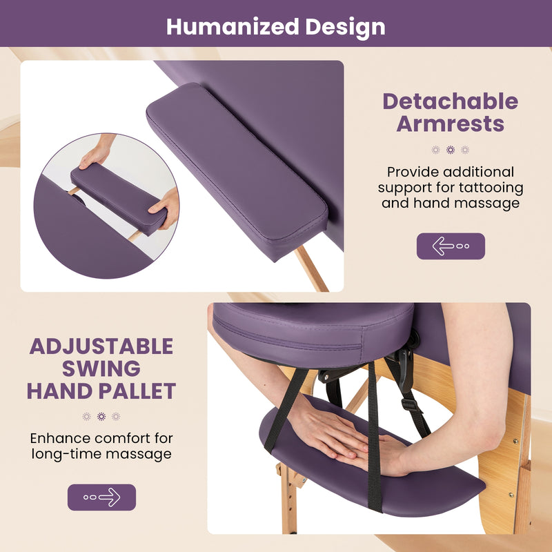 84 Inch Foldable Massage Table with Carrying Bag and Height Adjustable-Purple