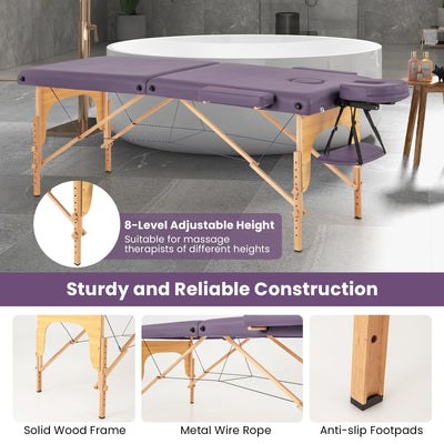 84 Inch Foldable Massage Table with Carrying Bag and Height Adjustable-Purple