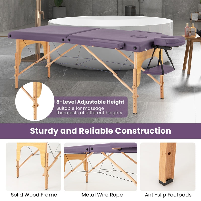 84 Inch Foldable Massage Table with Carrying Bag and Height Adjustable-Purple