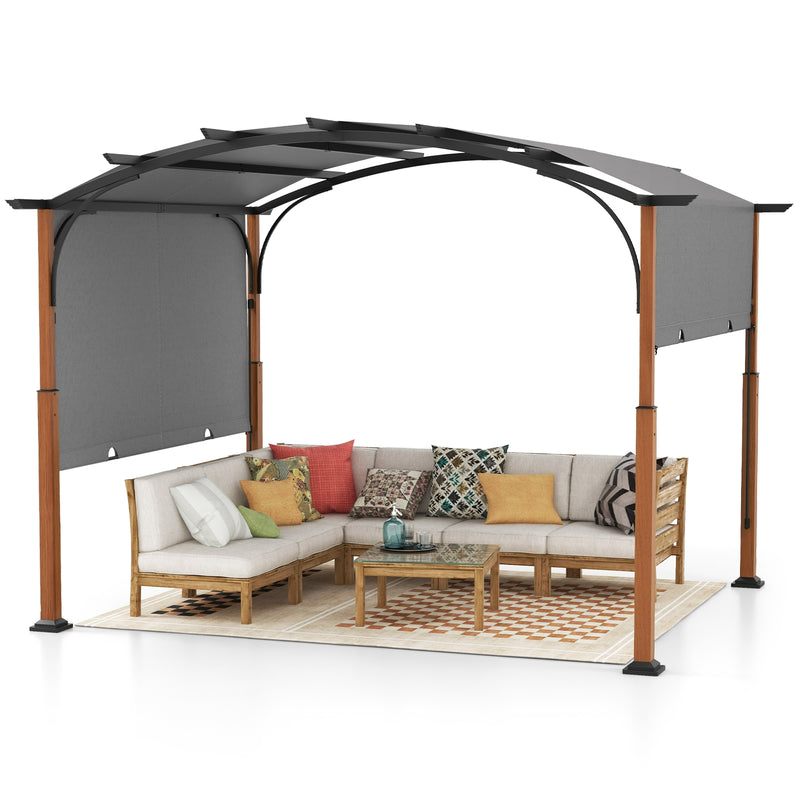 *10 x 12 FT Outdoor Retractable Pergola with Retractable Canopy for Patio - Gray