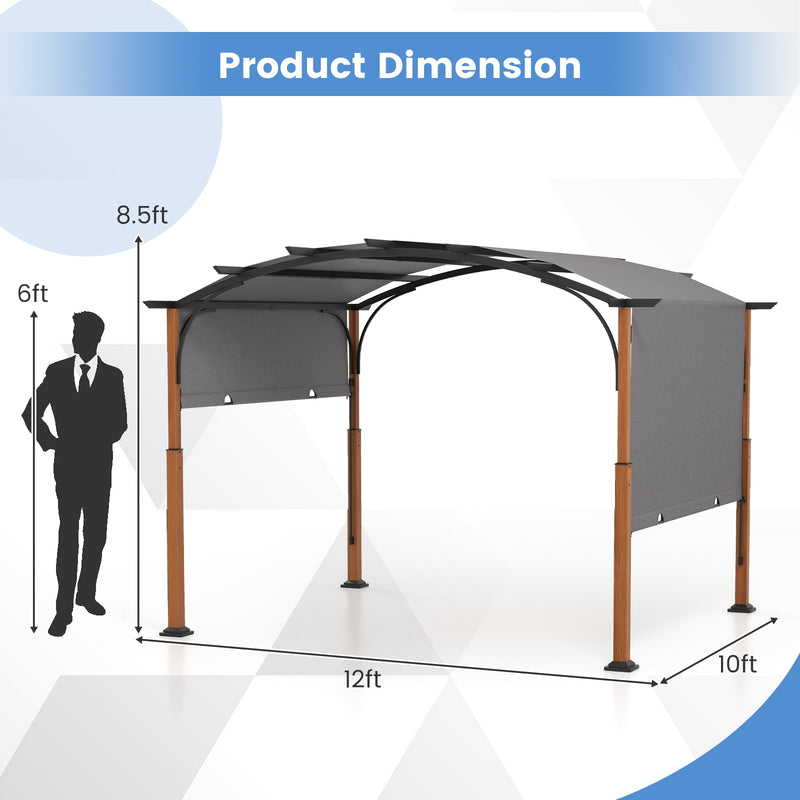 *10 x 12 FT Outdoor Retractable Pergola with Retractable Canopy for Patio - Gray