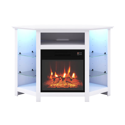 Fireplace Corner TV Stand with LED Lights and Smart APP Control for 50 Inches TV-White