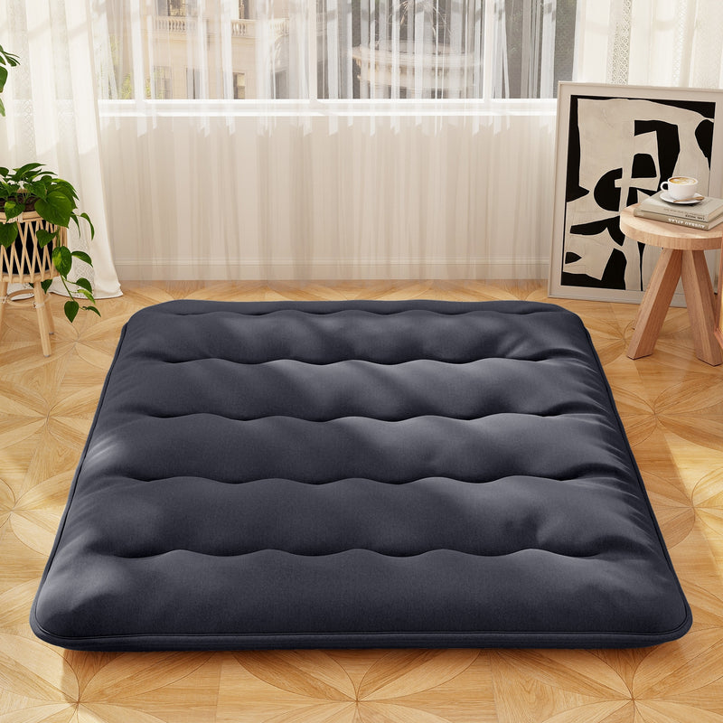 *Futon Mattress with Washable Cover and Foldable Mat - Black - Queen Size