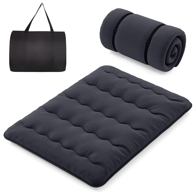 *Futon Mattress with Washable Cover and Foldable Mat - Black - Queen Size
