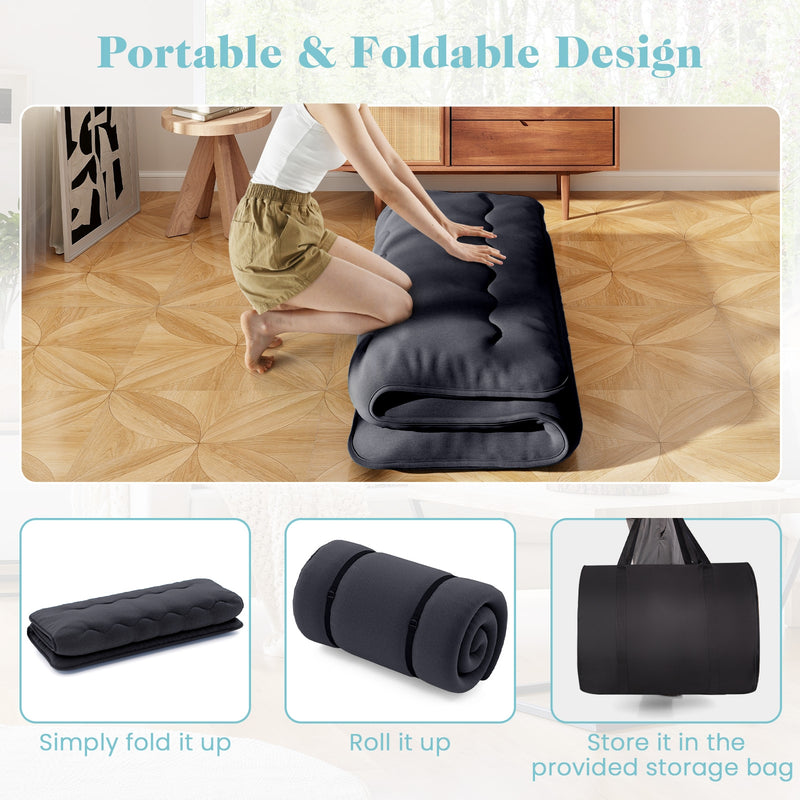 *Futon Mattress with Washable Cover and Foldable Mat - Black - Queen Size