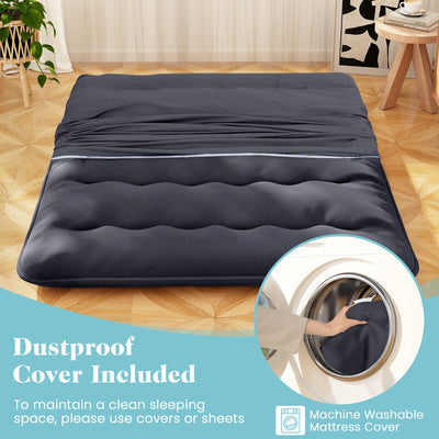 *Futon Mattress with Washable Cover and Foldable Mat - Black - Queen Size