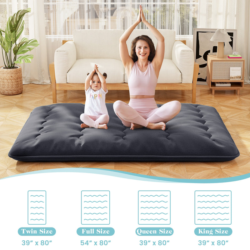 *Futon Mattress with Washable Cover and Foldable Mat - Black - Queen Size