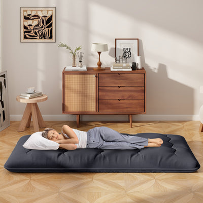 *Futon Mattress with Washable Cover and Foldable Mat - Black - Twin Size
