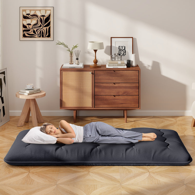 *Futon Mattress with Washable Cover and Foldable Mat - Black - Twin Size