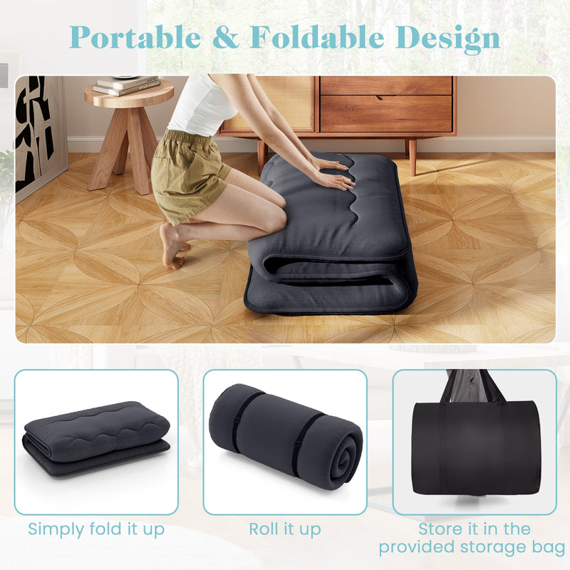 *Futon Mattress with Washable Cover and Foldable Mat - Black - Twin Size