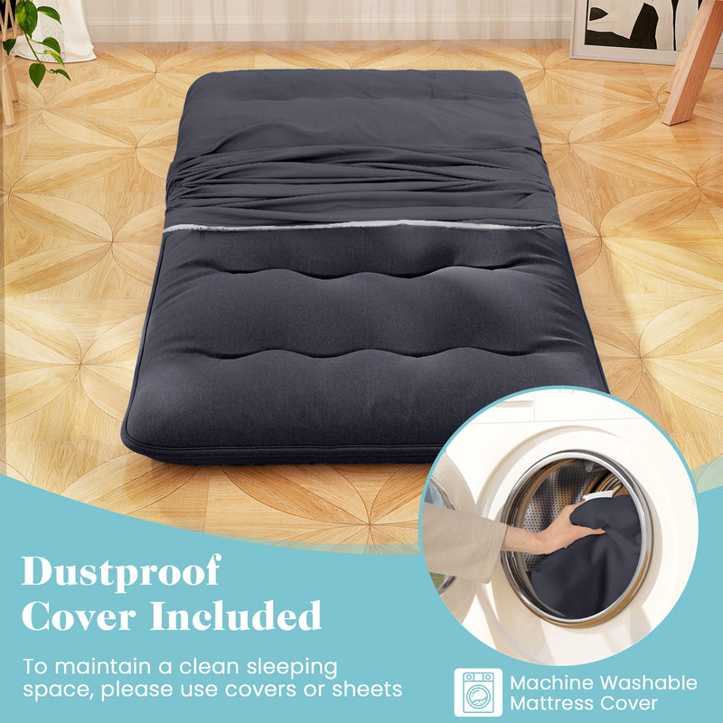 *Futon Mattress with Washable Cover and Foldable Mat - Black - Twin Size