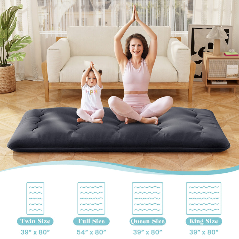 *Futon Mattress with Washable Cover and Foldable Mat - Black - Twin Size