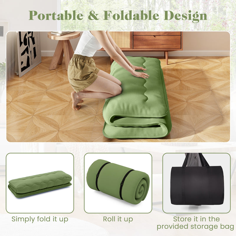 *Futon Mattress with Washable Cover and Carry Bag - Green - Queen Size