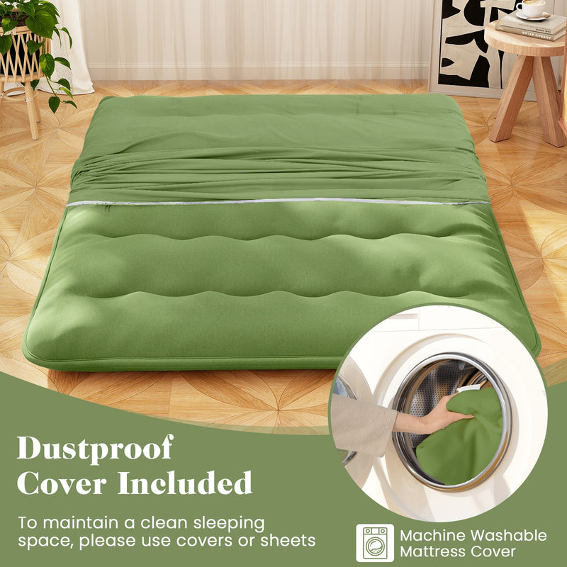 *Futon Mattress with Washable Cover and Carry Bag - Green - Queen Size