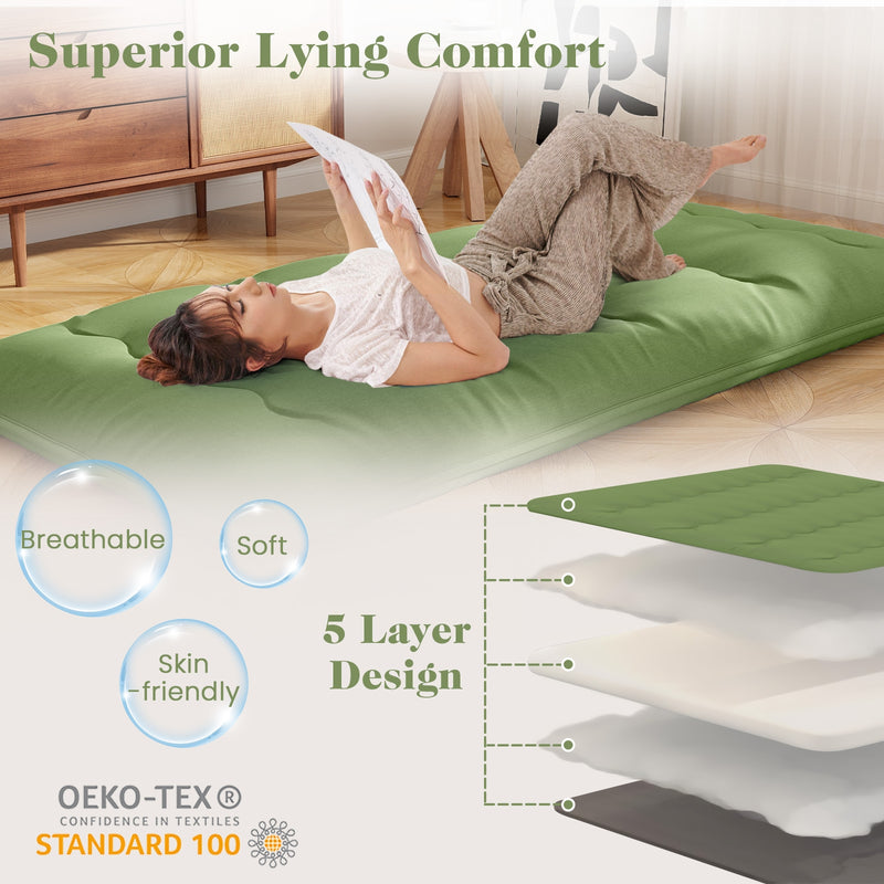 *Futon Mattress with Washable Cover and Carry Bag - Green - Twin Size