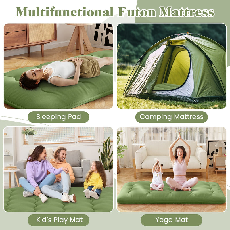 *Futon Mattress with Washable Cover and Carry Bag - Green - Twin Size