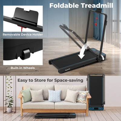 2 in 1 Folding Treadmill with 300 LBS Capacity and Remote Control for Home-Black