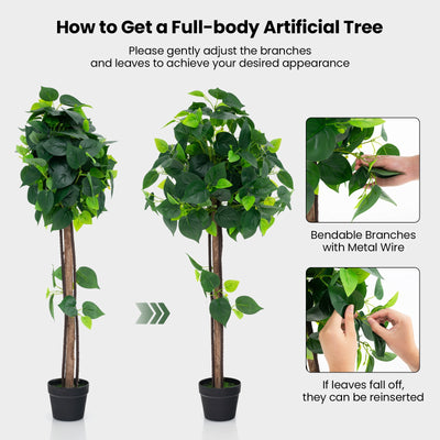 45 Inches Artificial Hydrangea Tree with Real Wood Trunk and Realistic Hydrangea Leaves