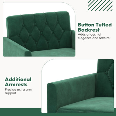 Modern Velvet Accent Chair with Button Tufted Back Golden Metal Legs and Adjustable Foot Pads-Turquoise