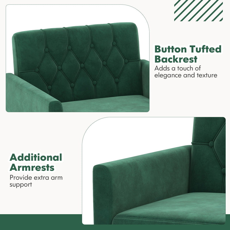 Modern Velvet Accent Chair with Button Tufted Back Golden Metal Legs and Adjustable Foot Pads-Turquoise