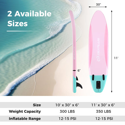 *10/11 Feet Inflatable Stand up Paddle Board with 3 Fins and Adjustable Paddle - L