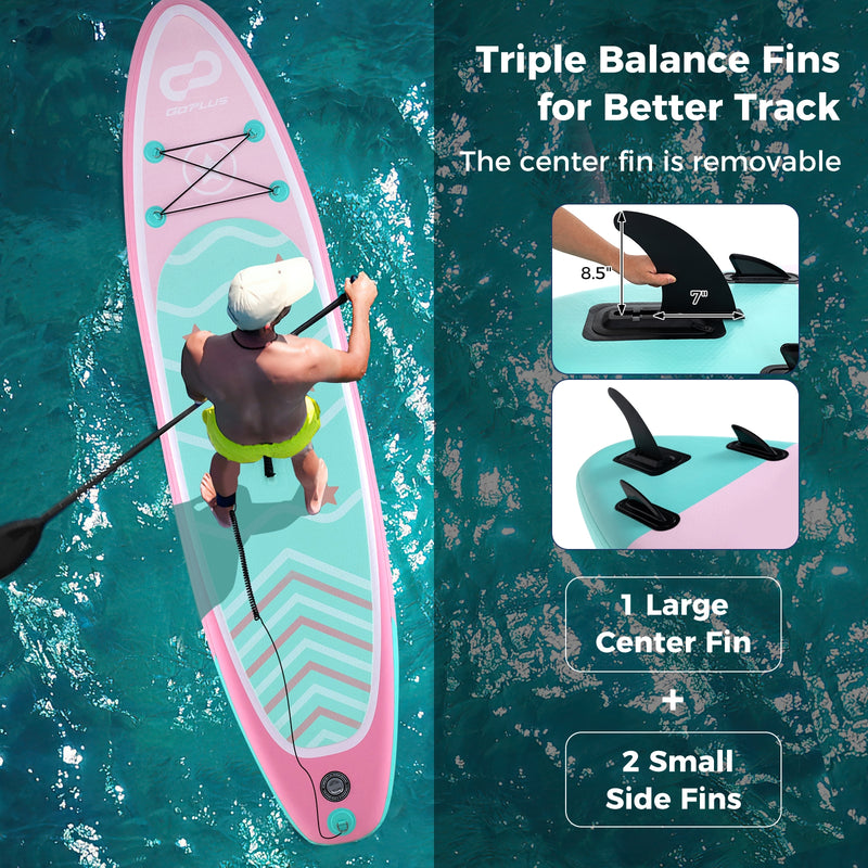 11 Feet Inflatable Stand up Paddle Board with 3 Fins and Adjustable Pa