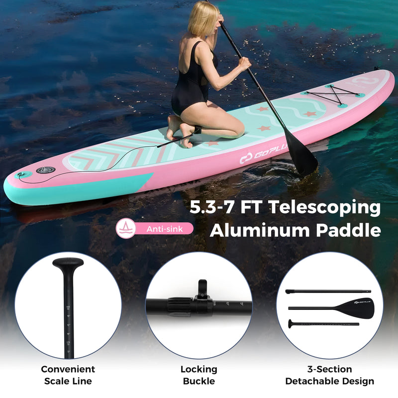 *10/11 Feet Inflatable Stand up Paddle Board with 3 Fins and Adjustable Paddle - L