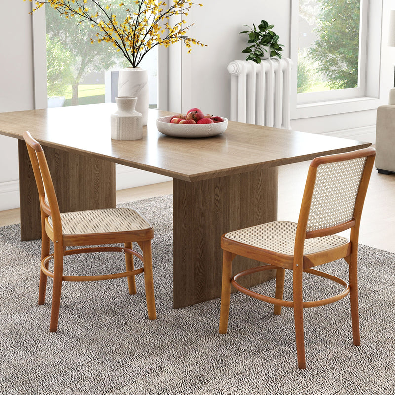 *Set of 2 Boho Dining Chairs Rattan with Teak Wood Structure and Footrests