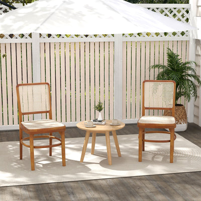 *Set of 2 Boho Dining Chairs Rattan with Teak Wood Structure and Footrests