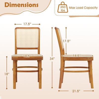 *Set of 2 Boho Dining Chairs Rattan with Teak Wood Structure and Footrests