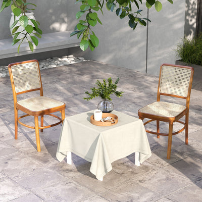 *Set of 2 Boho Dining Chairs Rattan with Teak Wood Structure and Footrests