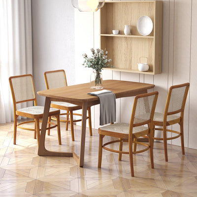 *Set of 2 Boho Dining Chairs Rattan with Teak Wood Structure and Footrests