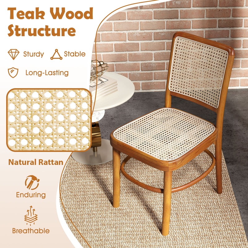 *Set of 2 Boho Dining Chairs Rattan with Teak Wood Structure and Footrests