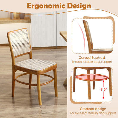 *Set of 2 Boho Dining Chairs Rattan with Teak Wood Structure and Footrests
