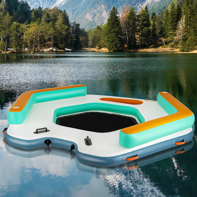 *8.7 Feet Inflatable Floating Dock with Detachable Ladder and Mesh Swim Lounge