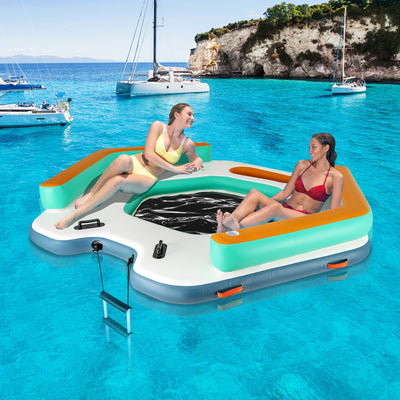 *8.7 Feet Inflatable Floating Dock with Detachable Ladder and Mesh Swim Lounge
