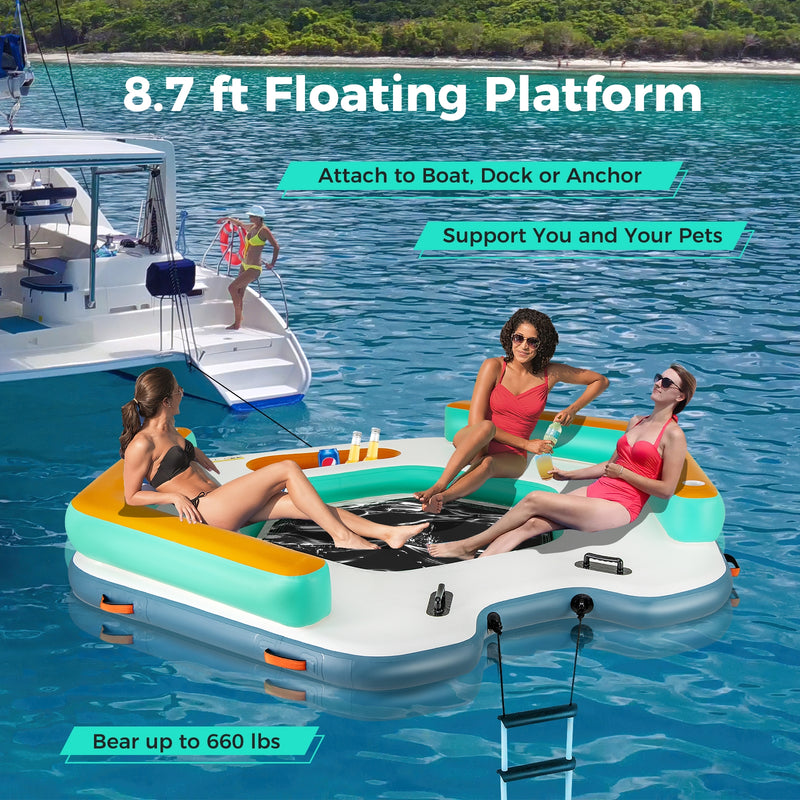 *8.7 Feet Inflatable Floating Dock with Detachable Ladder and Mesh Swim Lounge