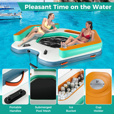 *8.7 Feet Inflatable Floating Dock with Detachable Ladder and Mesh Swim Lounge