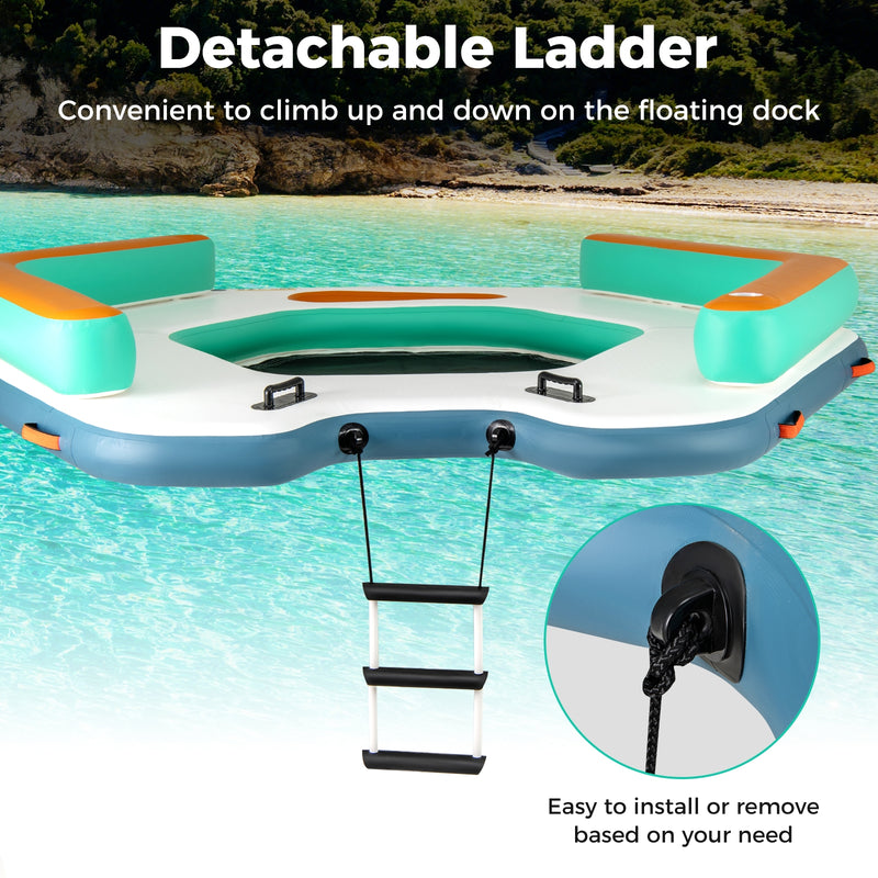 *8.7 Feet Inflatable Floating Dock with Detachable Ladder and Mesh Swim Lounge