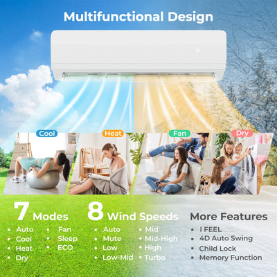 *18000 BTU 2 Zone 20 SEER2 Mini Split AC with Heat Pump - 12K + 12K