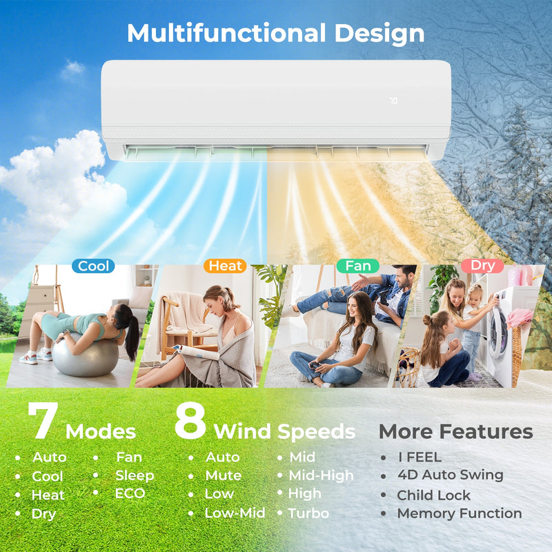*18000 BTU 2 Zone 20 SEER2 Mini Split AC with Heat Pump - 12K + 12K