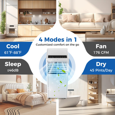 *4-in-1 8000 BTU Portable Air Conditioner with Fan and Dehumidifier