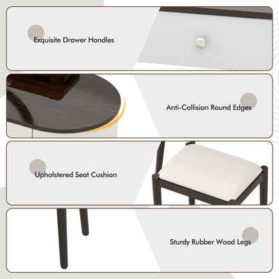 Makeup Vanity Table Set with LED Mirror and 3 Spacious Drawers-White-Brown