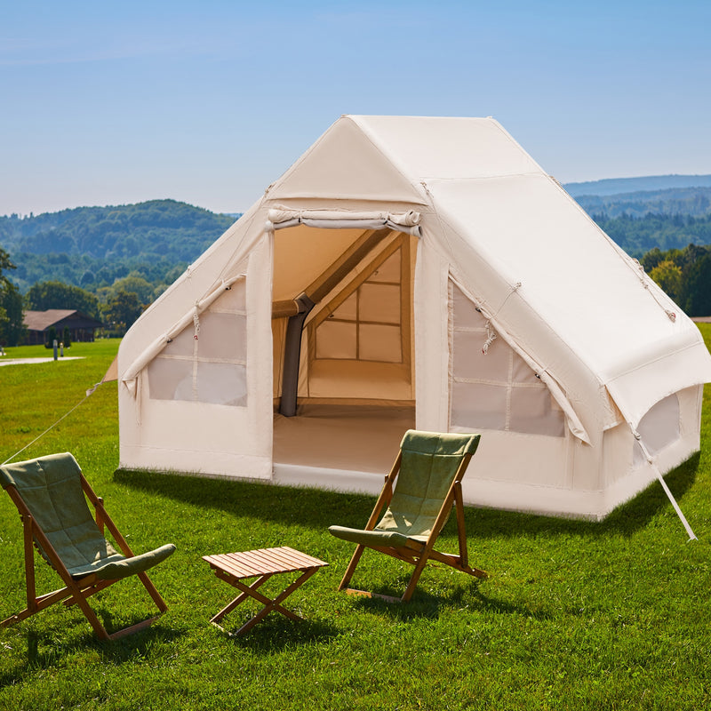 *Inflatable Camping Tent 2/4/6 People Glamping Tent for Family Camping with Pump - Beige