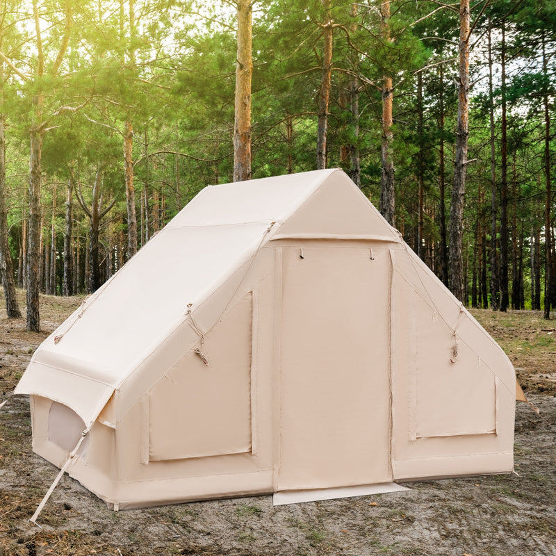 *Inflatable Camping Tent 2/4/6 People Glamping Tent for Family Camping with Pump - Beige
