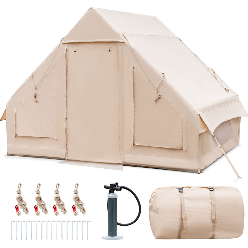 *Inflatable Camping Tent 2/4/6 People Glamping Tent for Family Camping with Pump - Beige