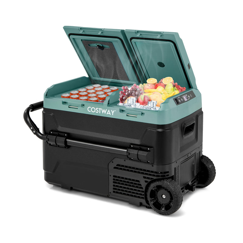 *Dual Zone 12V 42QT Car Refrigerator with Wheels - Green